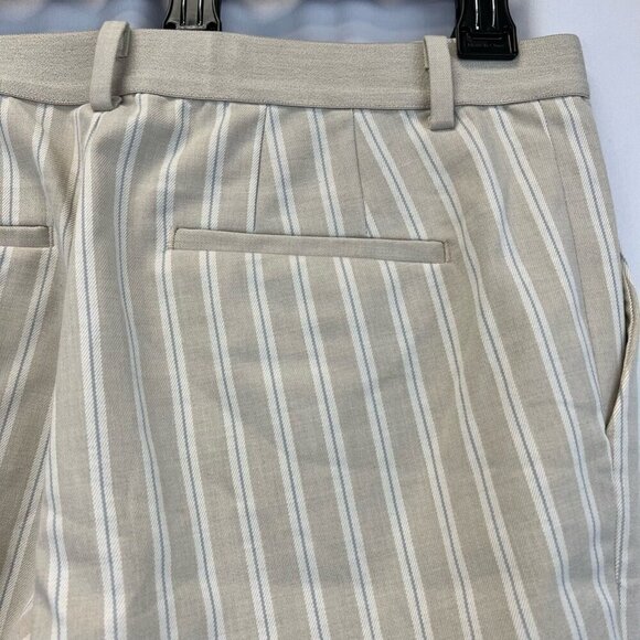 Uniqlo Womens Straight Leg Casual Pants Beige Off White Stripe Pockets 31 New - Picture 7 of 12